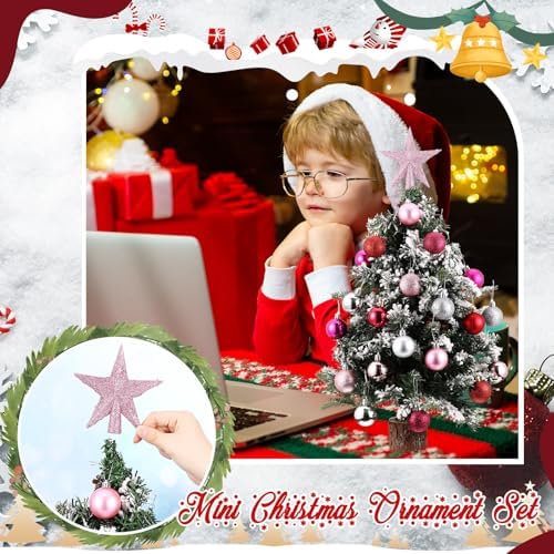 RoundFunny 25 Pcs Mini Christmas Balls Ornaments Set 1.57 Inch Christmas Day Ball Topper Star Tree Hanging Ornaments for Party Decoration(Fresh Colors)