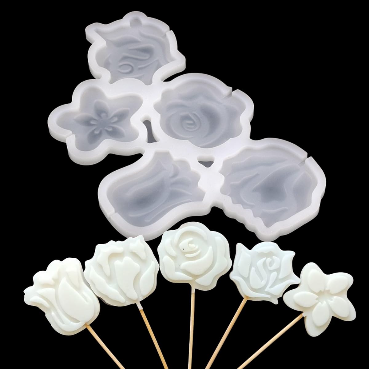 mostsom 2pcs/lot Rose Shape Silicone Mold Lollipop Mould Children Kids DIY Baking Tools for Chocolate Candy Biscuit Home Kitchen Accessories (F_ Rose Flower)