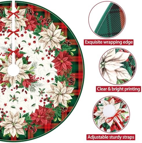Christmas Tree Skirt Snowman Tree Decorations Buffalo Plaid Christmas Tree Mat Xmas Tree Skirt Ornaments for Holiday Party Indoor House Deco (Green, 36 Inches)