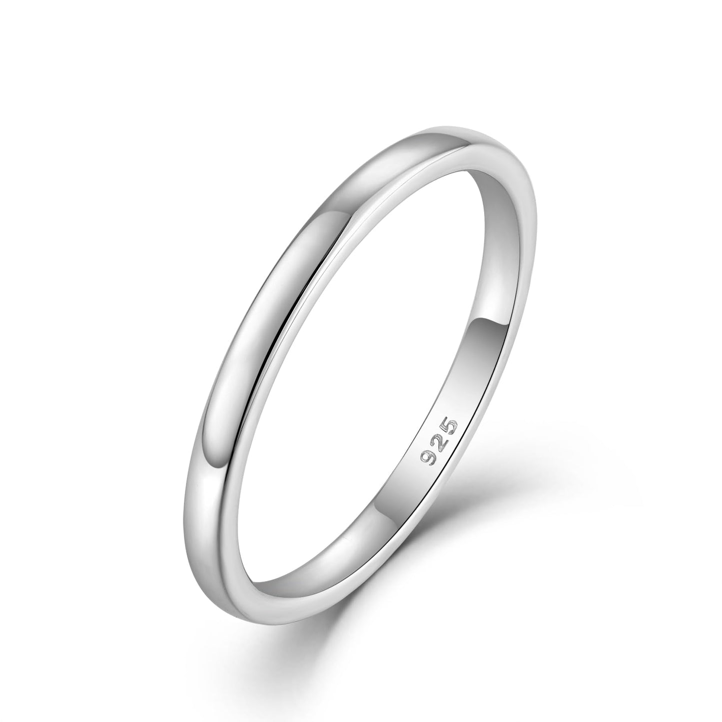STARCHENIE Solid 925 Sterling Silver 2mm Wedding Band Ring, Comfort Fit High Polish, for Men and Women (Size 8)