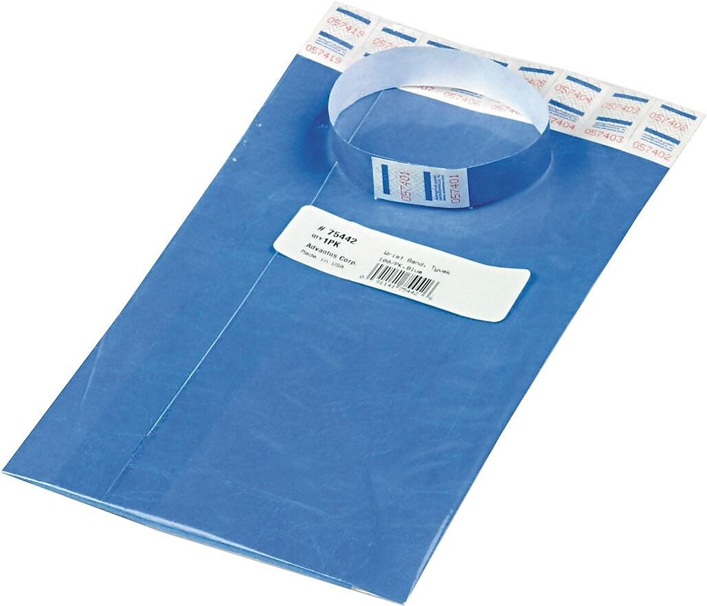 Crowd Management Wristbands, Sequentially Numbered, Blue, 100/Pack