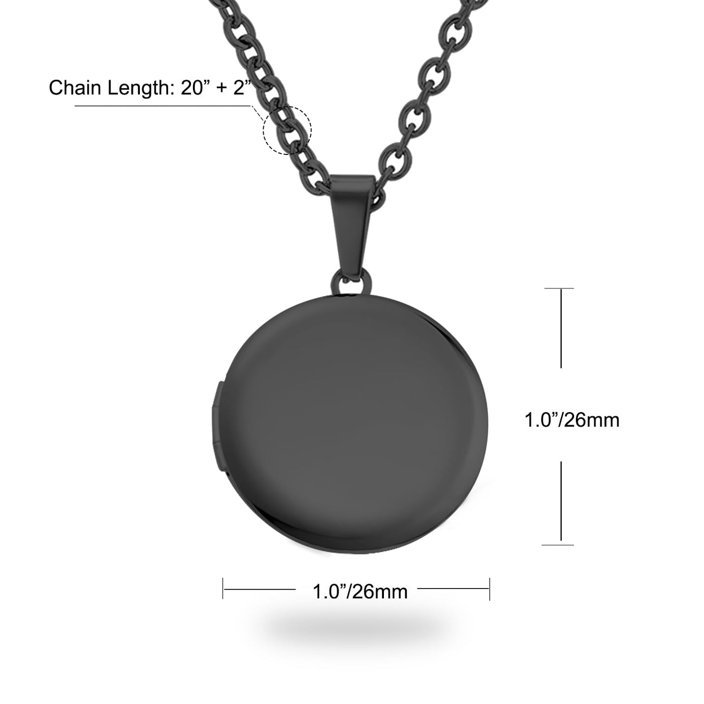 PHOCKSIN Glossy Black Lockets Round Personalized Locket Necklace Custom Photo Lockets for Women Picture Locket Necklaces withe Text Engraved Customized Gifts for Women