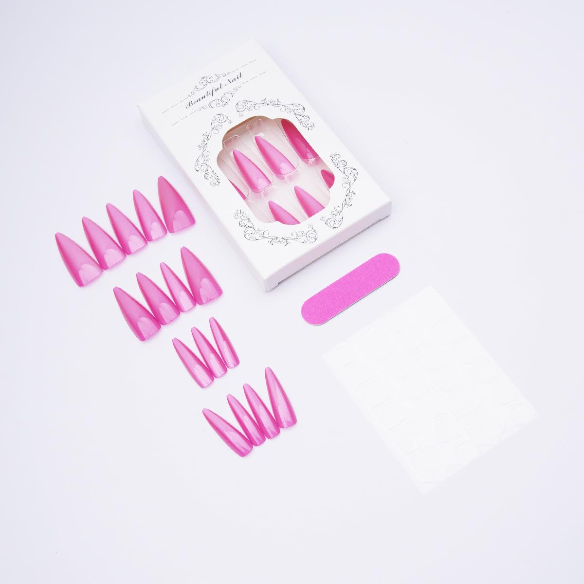 Pink Cat Eye Press on Nails Long Stiletto Fake Nails Ombre False Nails with Design Glitter Glue on Nails Full Cover Stick on Nail Elegant Artificial Acrylic Nail for Women Manicure 24Pcs