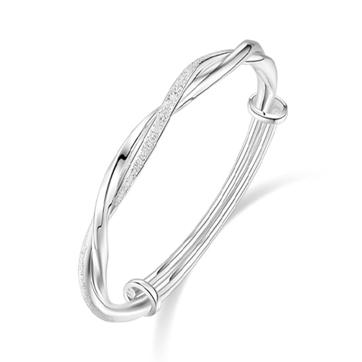 MENGSHA 925 Sterling Silver Cuff Bangles for Women Dainty Cubic Zirconia Morbius Bangle Bracelets Adjustable Cross Twisted Bracelet Shiny Bangle Jewelry for Mom Wife Christmas Day
