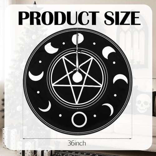 Arrowbash 36 Inch Gothic Christmas Tree Skirt Black White Pentagram Spooky