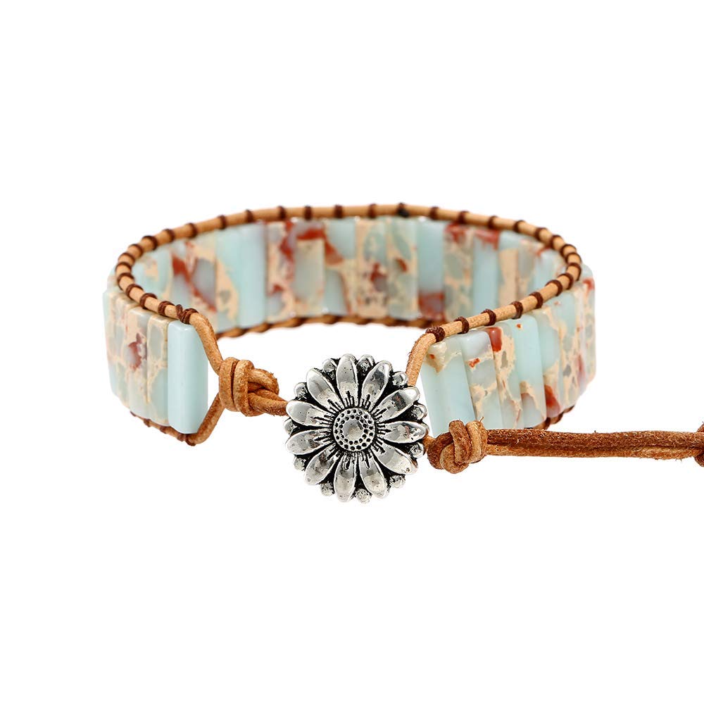 Plumiss Boho Agalmatolite Beaded Wrap Leather Bracelet Jewelry