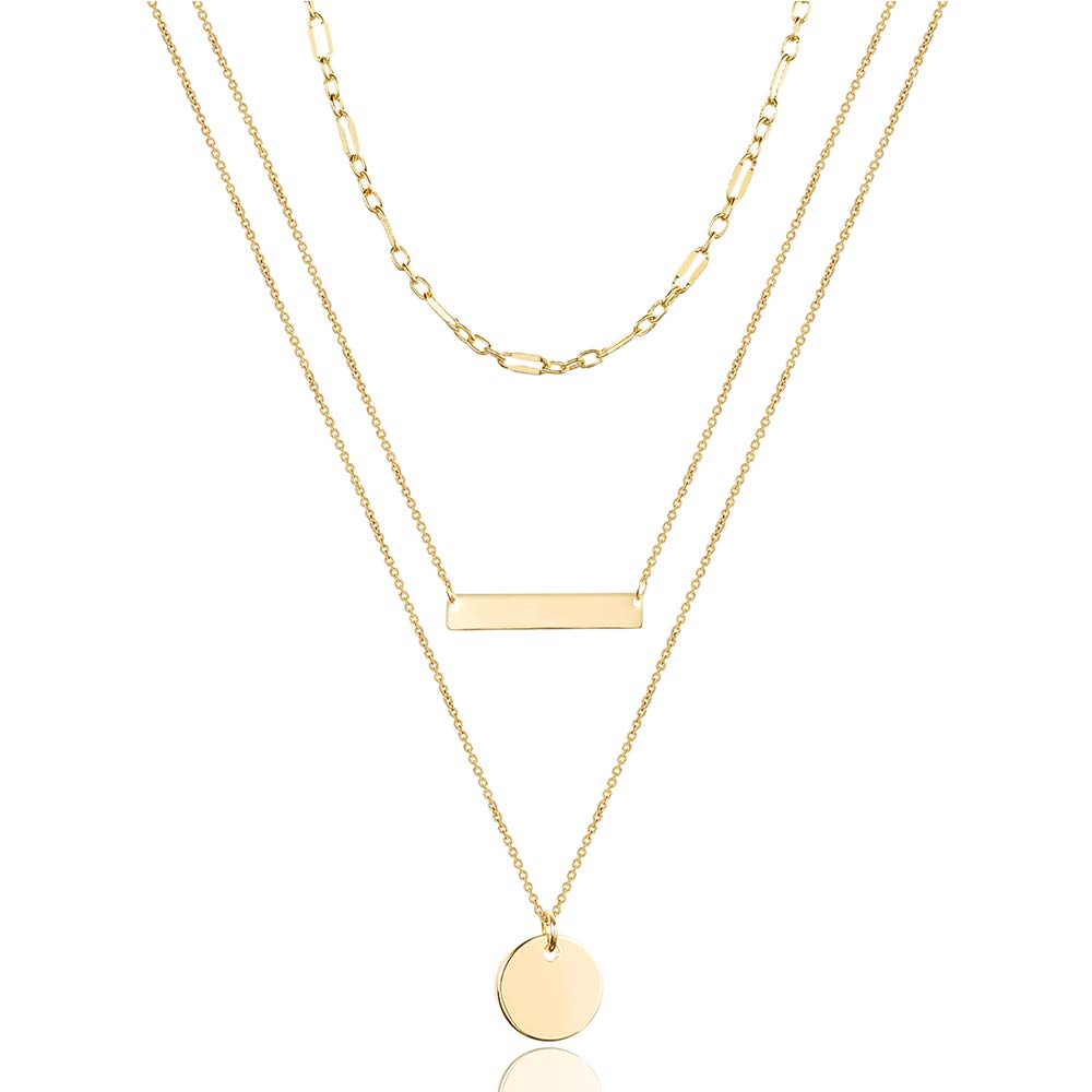 Turandoss Minimalism Layered Chain Bar Disc Necklace Delicate Handmade Choker Necklaces for Women