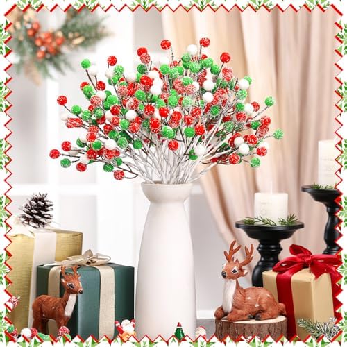 Norme 12 Pcs Christmas Tree Picks Fresh Style, 13.8" Red Green Glitter