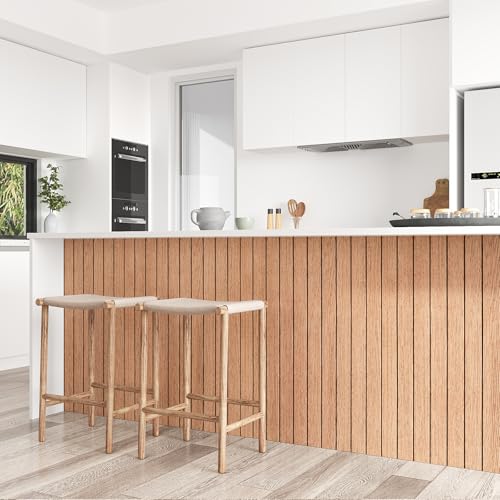 VEELIKE Luxury Cherry Wood Wall Panels Peel and Stick Slat Wall Panel for Bedroom Living Room 17''x118'' Self Adhesive Foam Vinyl Roll Wood Slat Wallpaper for Interior Wall Decor TV Background Ceiling - size: 17" x 118"