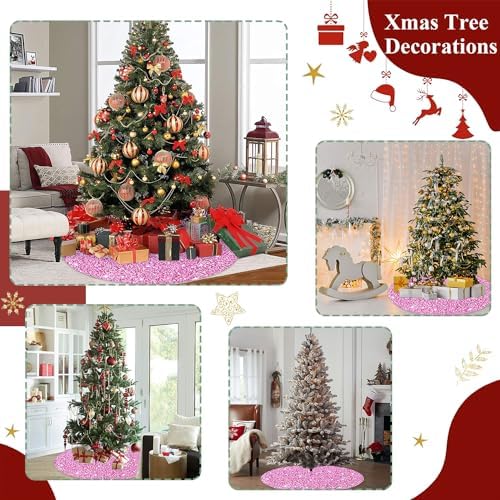 FUHSY Christmas Tree Skirt Pink Sequin Tree Skirt 21 Inch Sequin Skirt for Pencil Tree Velvet Tree Skirts Sparkle Decorative Tree Mat for Xmas Pink Christmas Decorations Small Tree Skirt for 4ft Tree