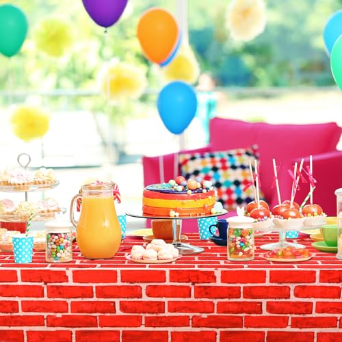 Tiamon 6 Pcs 108 x 54 Inch Red Brick Tablecloths Brick Sheet Table Cover Bricks Stone Wall Backdrop for Christmas Holiday Party Fireplaces Chimneys Decorations Photography Supplies