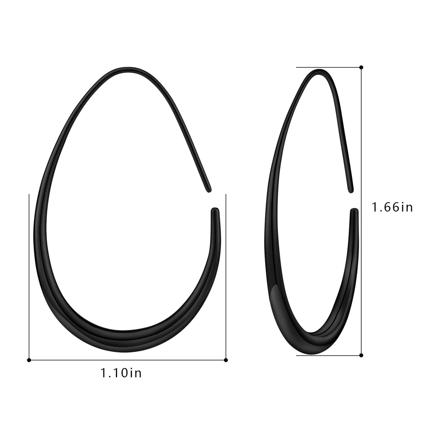 Lightweight Teardrop Hoop Earrings for Women - 14k Gold/White Gold Plated Large Oval Pull Through Hoop Earrings High Polished Statement Jewelry Gift for Women (black 30 * 18)