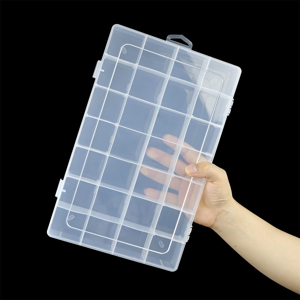 Tellyouwin 3Pack 28 Compartment Organizer Box with Parkical Adjustable Dividers, 28 Grids Plastic Storage Container for Jewelry, Craft DIY, Bead Organizer, Sewing, Dip Powder, Hair Accessories