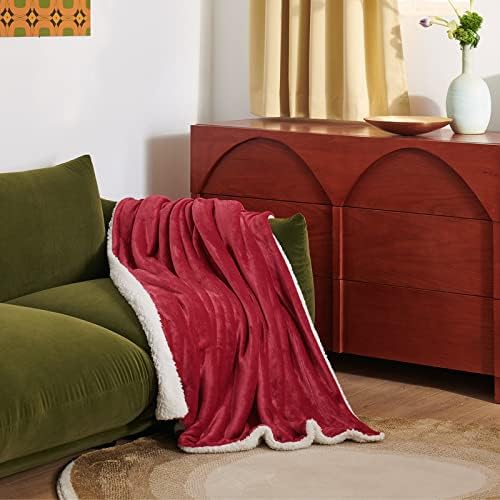 Bedsure Sherpa Fleece Throw Blanket for Couch - Thick and Warm, Soft Fuzzy Plush Throw Blanket for Winter, Red, 50x60 Inches