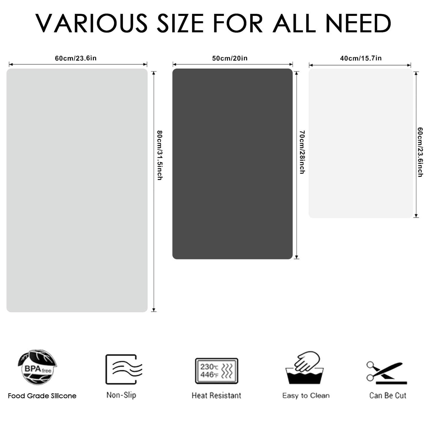 Extra Large Silicone Mat, 31.5x23.6 Inch Heat Resistant Mat for Kitchen Counter, Non-Stick Silicone Baking Mat for Dough and Pastry, Thick Silicone Pad Countertop Protector, Gray