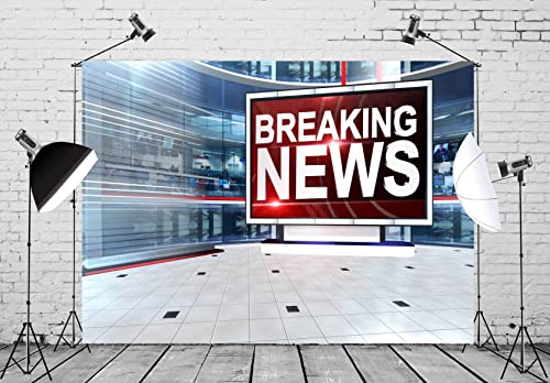 BELECO 10x6.5 ft Fabric News Broadcast Hall Backdrop Studio TV Breaking News Room Broadcasting Background Program Record Business Study Photo Prop - size: 10x6.5FT