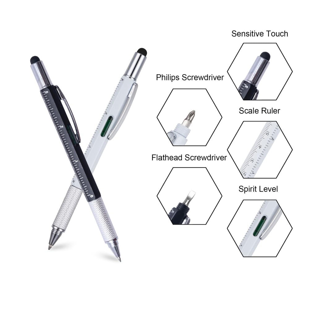 5 Pack Multi Tool Pens, 6-in-1 Gadget for Men with Stylus, Ruler, Screwdrivers, Level & Ballpoint, Unique Dad Gifts for Men Who Have Everything, Father's Day Gift for Husband, DIY Tool Pen Set