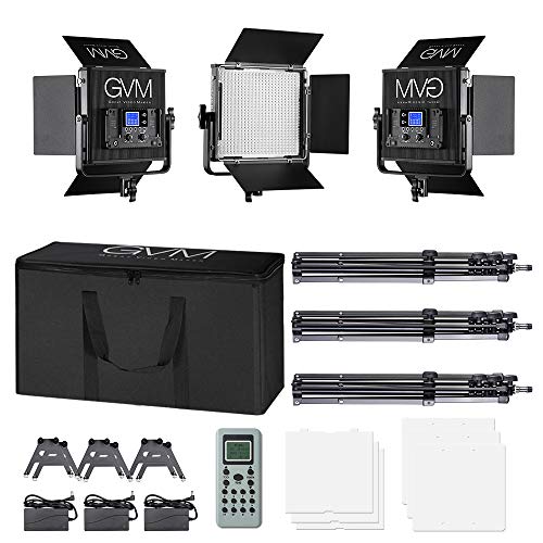 LED Video Light GVM 672S CRI97+ TLCI97+ 22000lux Dimmable Bi-color 3200K-5600K Light Panel With Digital Display For Outdoor Interview Studio Video Making Photography Lighting 3 pcs Kit