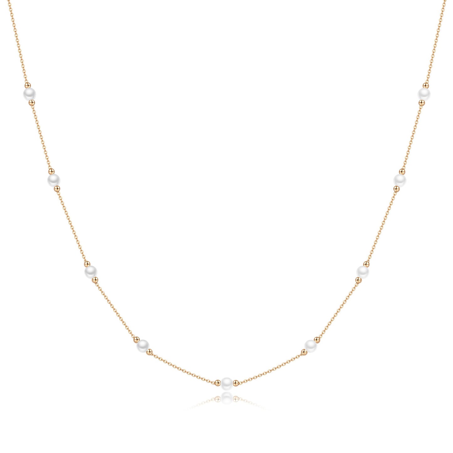 Caenyo Minimalist Beaded Pearl Necklace, Dainty Gold Choker for Women, Classic & Modern Jewelry for Wedding, Beach, Summer, Adjustable 14.5+2"
