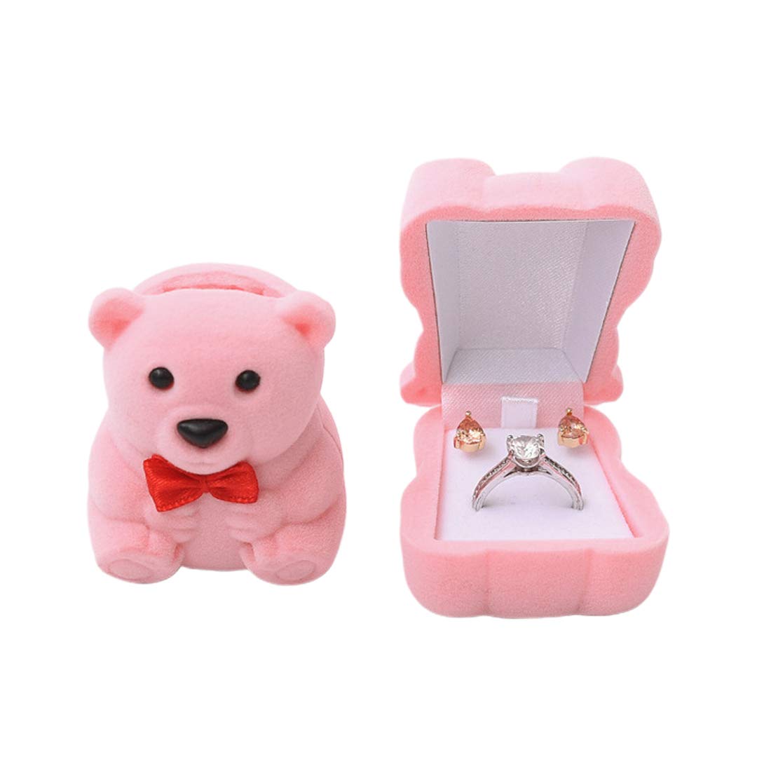 Naimo 2pcs Velvet Mini Bear Display Box Ring Pendant Earring Boxes Storage Case Gift Box for Proposal Engagement Wedding