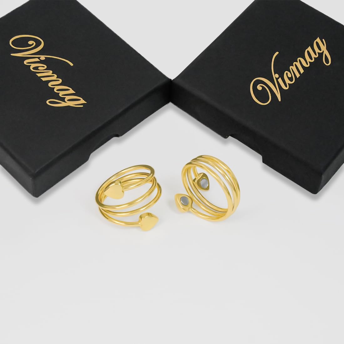 Vicmag Copper Magnetic Ring for Women Ring Ladies Fingers Thumb 99.9% Solid Pure Copper Gift 2PCS Adjustable (Gold Heart)
