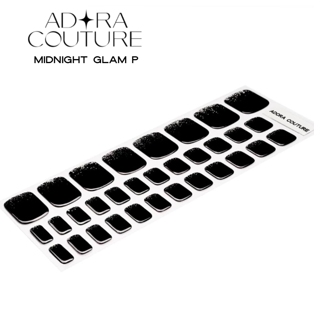 Semi Cured Gel Nail Strips – 32 Pcs Gel Pedicure Stickers - UV Nail Wraps for Toenails, Easy Application, Long Lasting, Salon Quality & UV Light Required - Midnight Glam P