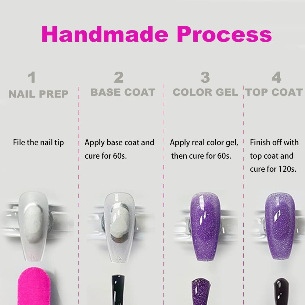 Redykat Handmade 24PCS Glossy Coffin Press On Nails, Salon Quality Nail art, Extra Long Acrylic Fake Nails, False Nails, Home Quick Manicure……… (thermochromic purple)
