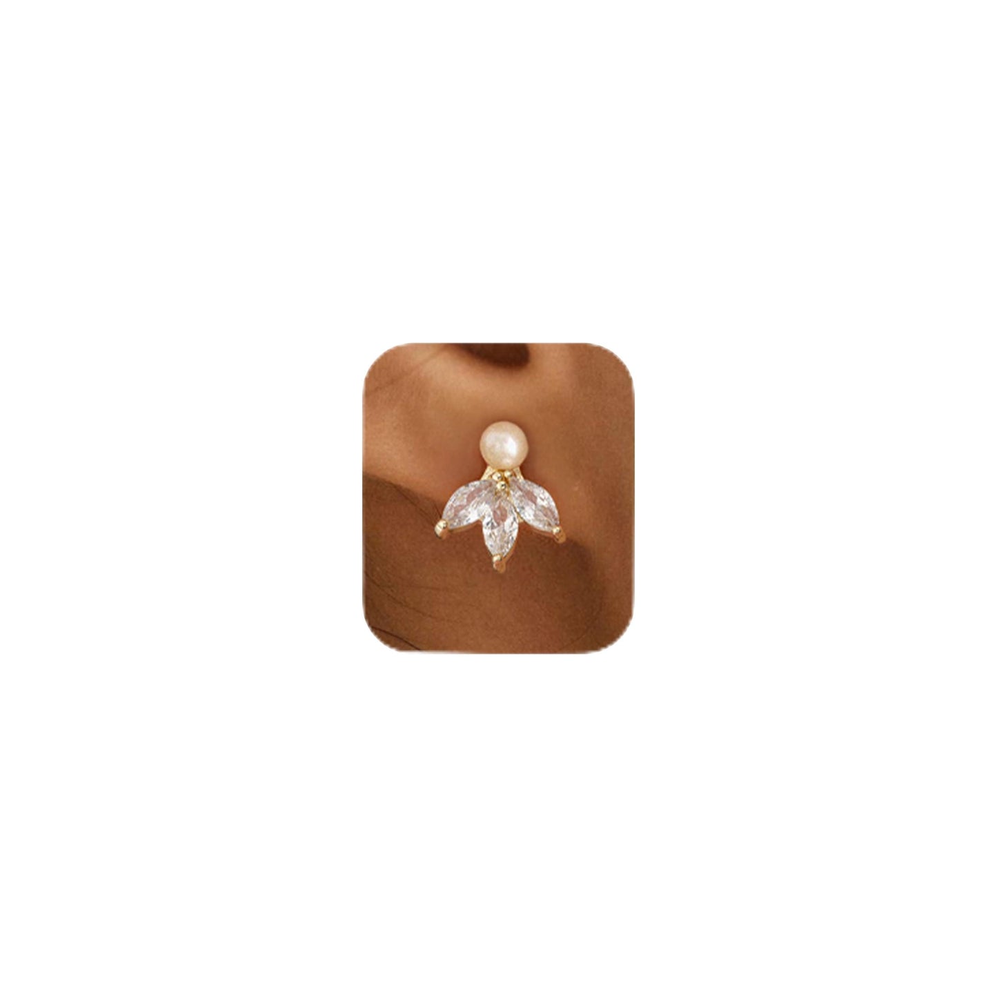 BSGRL Pearl Earrings - Silver 14k White Gold Plated 3pcs Marquise Cut Cubic Zirconia Pearl Stud Earrings for Women Wedding Party Bridal