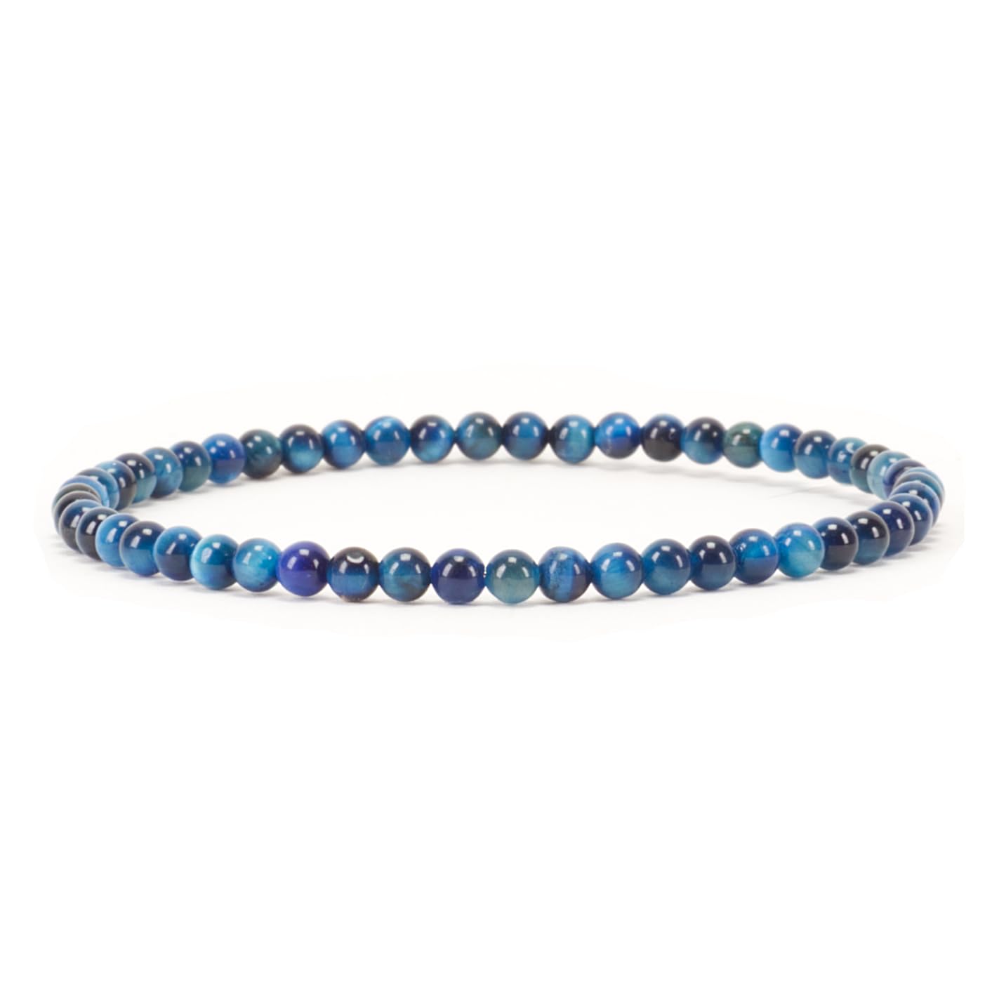 Cherry Tree Collection - Small, Medium, Large Sizes - Gemstone Beaded Bracelets For Women and Men - 4mm Round Beads (Jade Blue Tiger's Eye, Small)