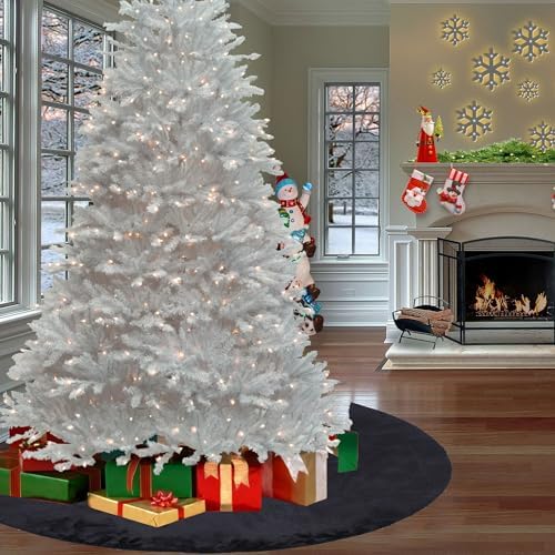 Christmas Tree Skirt 56 inch, Black Plush Christmas Tree Skirt, for Family Christmas Decoration, Christmas Party Decoration(Black???Large)