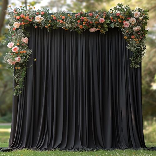 ESGOTBME 10x7ft Wrinkle Free Black Backdrop Curtain for Parties Soft Fabric Drapes Wedding Black Curtain Backdrop for Birthday Party Decorations Background for Photography 5x7ft, 2 Panels