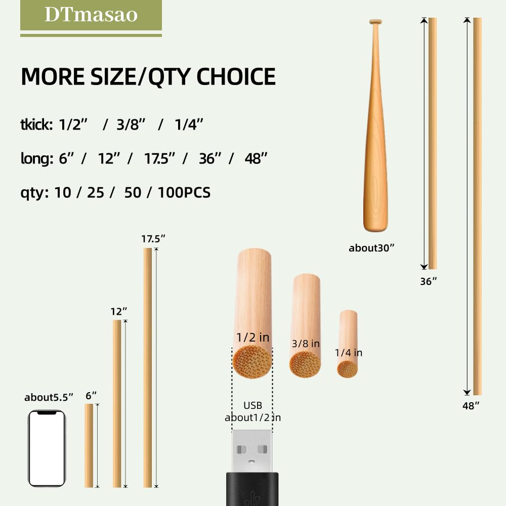 1 4 x 36 Inch 25 PCS Dowel Rods Wood Sticks Wooden Dowel Rods (25 Count)