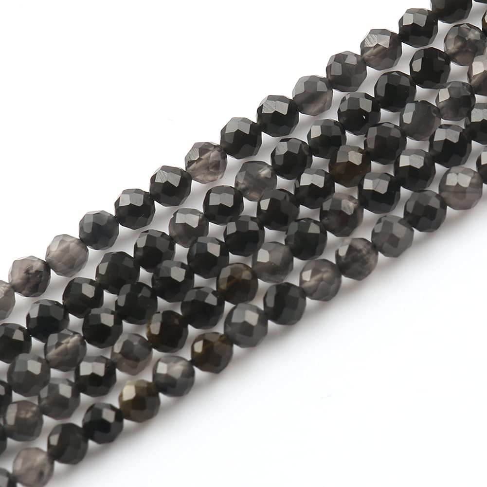 Song Xi 120pcs 3mm Natural Obsidian Gemstone Beads Faceted Round Loose Stone Beads for Jewelry Making