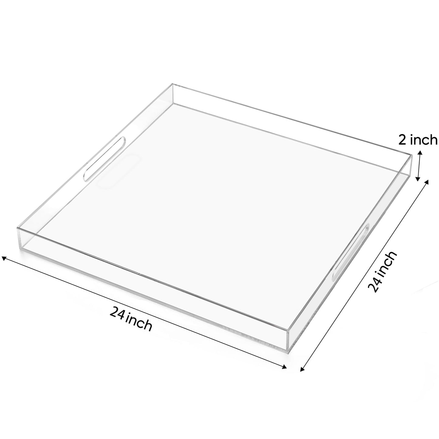 24×24 inches Oversized Clear Acrylic Ottoman Tray Extra Large Decorative Tray Spill-Proof Serving Trays with Handles King-Size Safe Edge Organizer for Coffee Table Countertop Breakfast