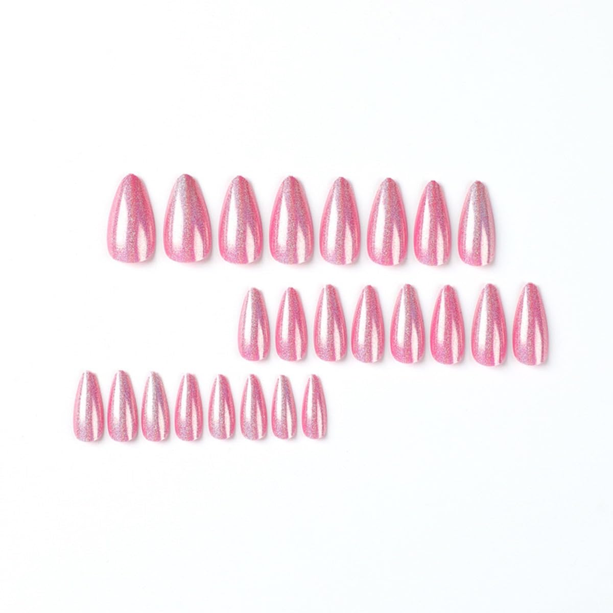 CTTHNBD Press on Nails Almond - Medium Fake Nails with Chrome Colorful Design - Pink False Nails Press ons - for Women 24 Pcs