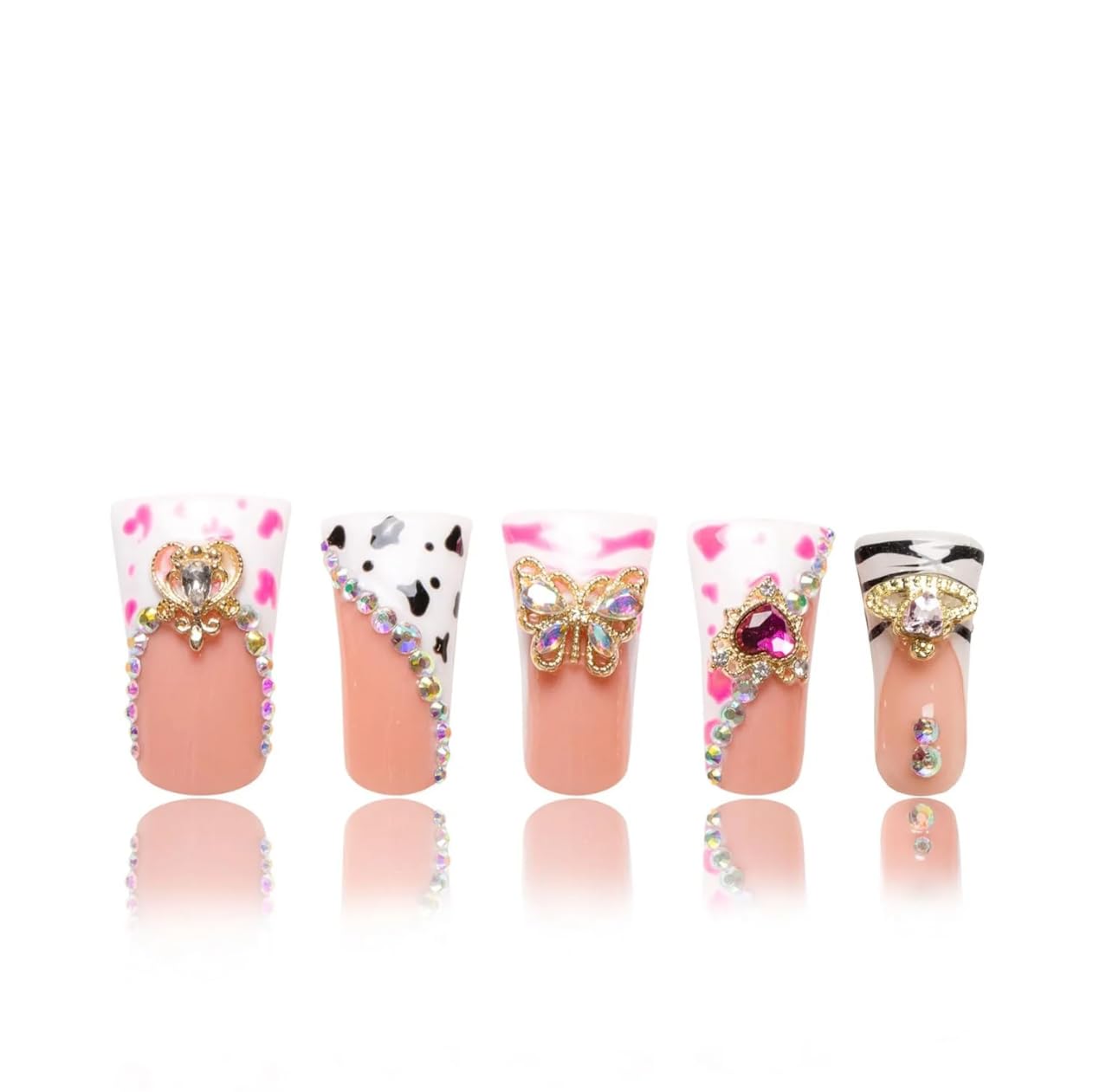 LOVFUL Reusable Press on Nails | Rolling Luxe | Salon Quality Sustainable Style Handmade with Full Covered Crystals | Duck Classic Regular 1.3 in | H144-L