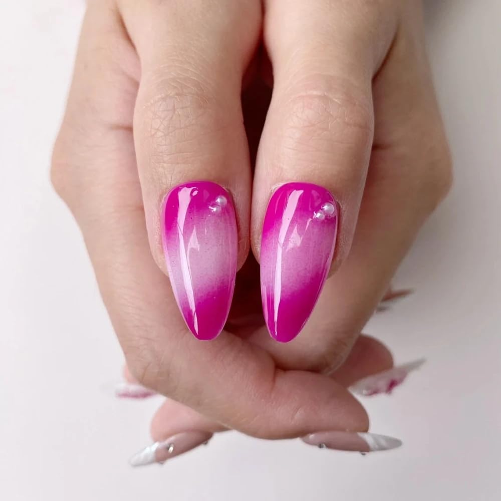 Small Press On Nails - Handmade 3D False Nails Pink Medium Almond 10 Pcs Reusable ABS Material Finger Painting Nail Tip French Salon Design-S size