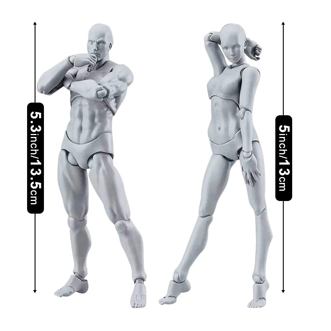 Haniforever Artists Manikin Art Mannequin Figures Supplies Drawing Tools,Small Drawing Figure Model for Sketching,Painting,Action Figures Male+Female Set(Grey)