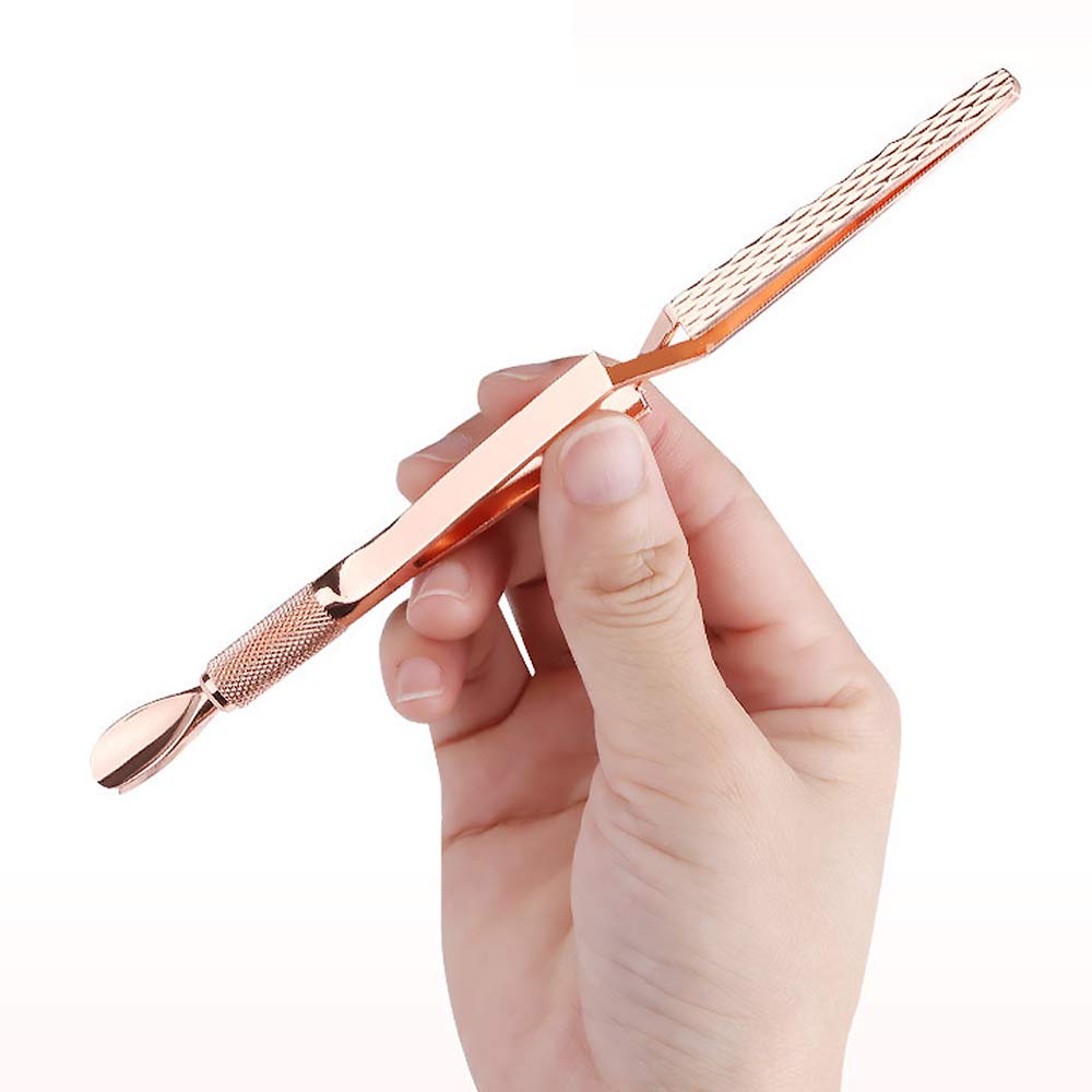 SILPECWEE 2Pcs Nail Pinching Tool C Curve Nail Extension Clips Metal Cuticle Pusher Nail Scraper Gel Nail Polish Remover False Nails Shaping Tweezers Multi-Function Manicure Tools (Rose Gold)