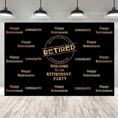 Officially Retired Black Golden Banner Backdrop for Photography, 7x5FT, Happy Retirement Party Background, Photo Booth Studio Props RBJMYLU234 - size: polyester microfiber fabric-7x5ft