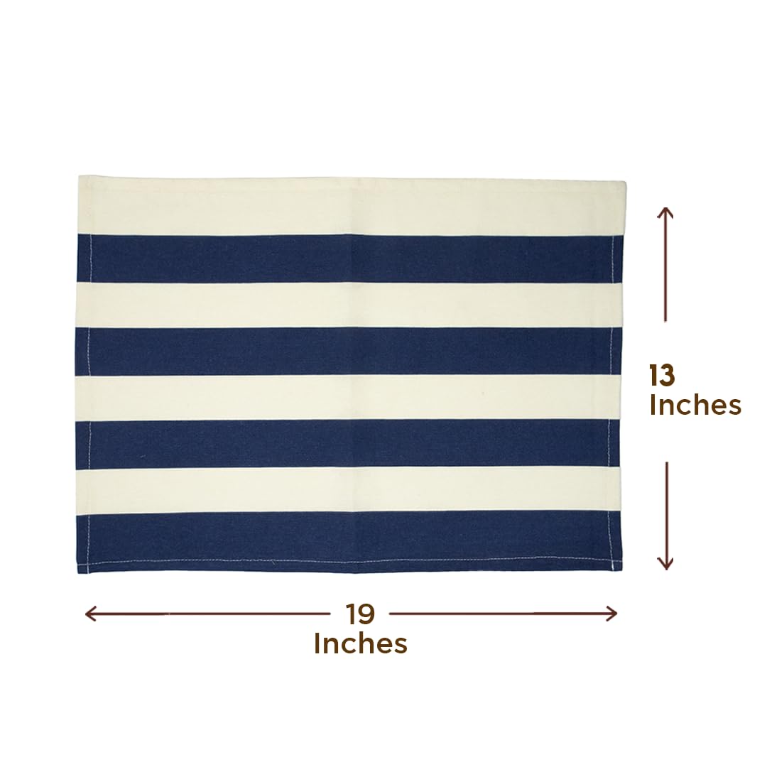 Folkulture Placemats Set of 4 (13 x 19) | 100% Cotton,Cute,Heat Resistant,Machine Washable Striped Place Mats | Blue & White Rectangular Table Placemats or Dining Table Mats