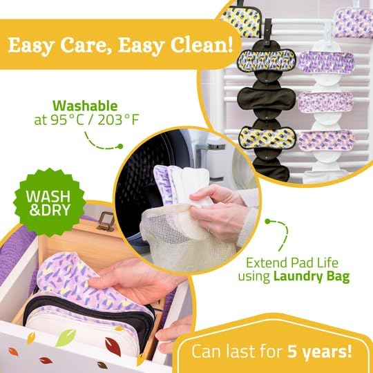Non-Slip Premium Reusable Period Pads for Heavy Flow & Incontinence (L+XL, 6-Pack); High-Temp Organic Cotton Washable Cloth Pads for Women; Non-Irritating Reusable Pad Menstrual for Comfortable Care