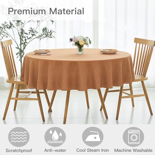 maxmill Fall Round Tablecloth Linen Texture Stain Resistant Waterproof Anti-Shrink Spillproof Washable Soft Table Cloth for Dining Room, Farmhouse Harvest Thanksgiving Holiday Party, 70 Inch, Amber - color: Amber, size: 70" (Round)
