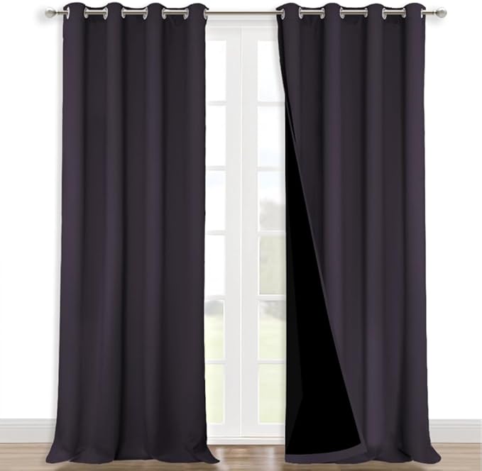 NICETOWN Full Shading Curtains for Windows, Greyish Purple, Pack of 2, 52" W x 95" L, Super Heavy-Duty Black Lined Blackout Curtains for Bedroom, Privacy Assured Window Treatment