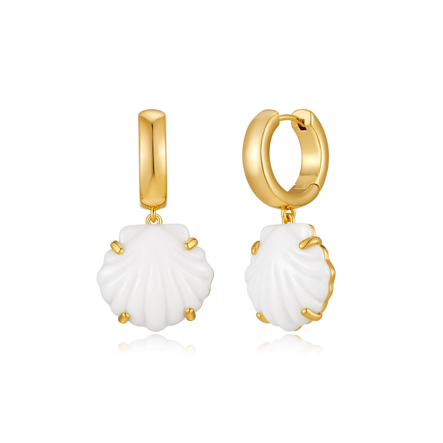 INNERDIVA White Seashell Earrings, Gold Plated Copper Ocean Statement Jewelry Summer Beach Seashell Earrings for Women