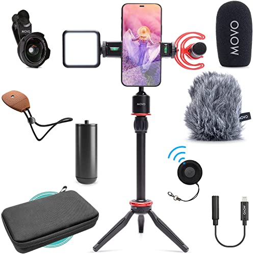 Movo iVlog1 Vlogging Kit - iPhone Lightning Compatible YouTube Starter Kit - Shotgun Microphone, Mini Tripod, LED Light, Wide-Angle Lens, Lightning Adapter - size: Lightning