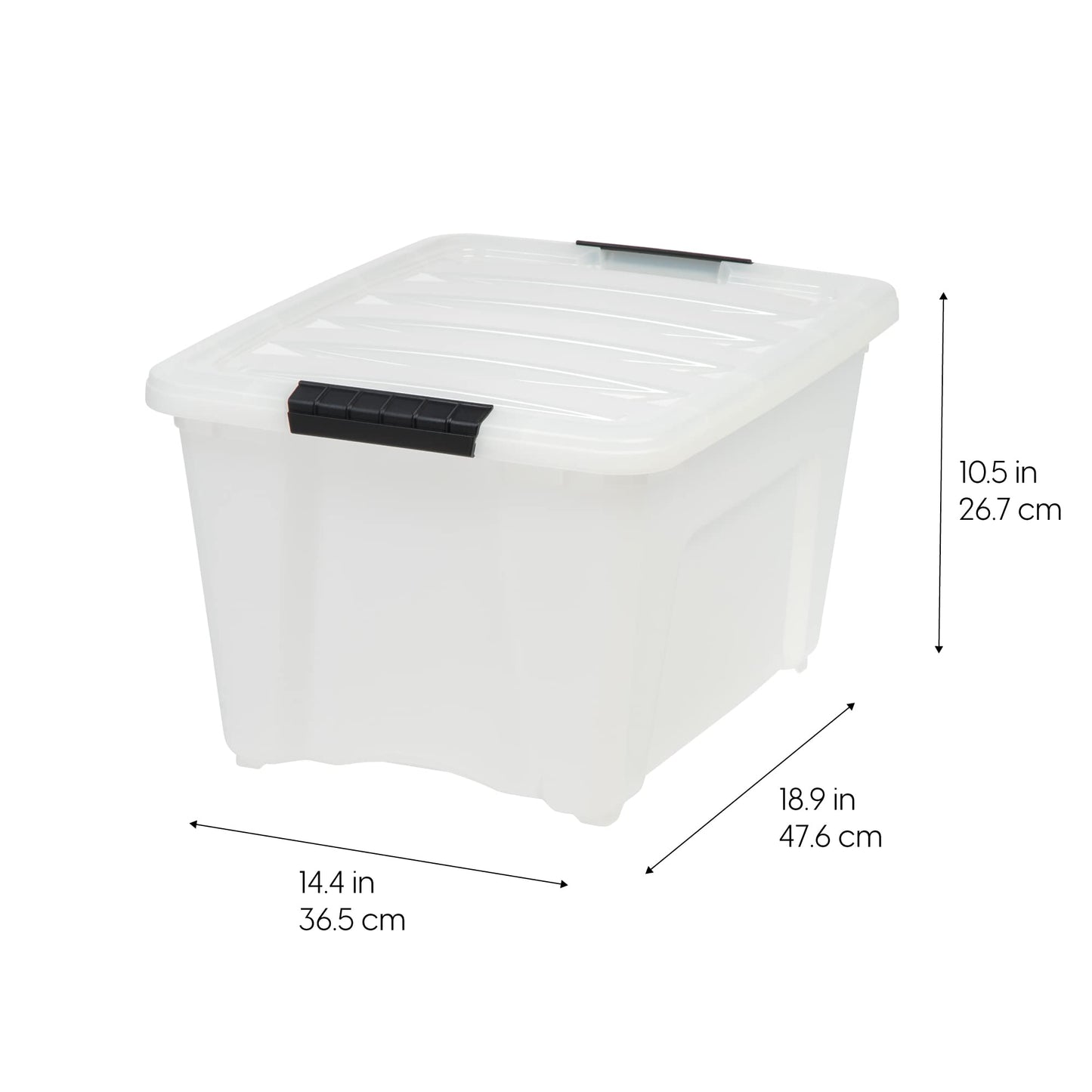IRIS USA 32 Qt Stackable Plastic Storage Bins with Lids, 6 Pack - BPA-Free, Made in USA - Discreet Organizing Solution, Latches, Durable Nestable Containers, Secure Pull Handle - Pearl