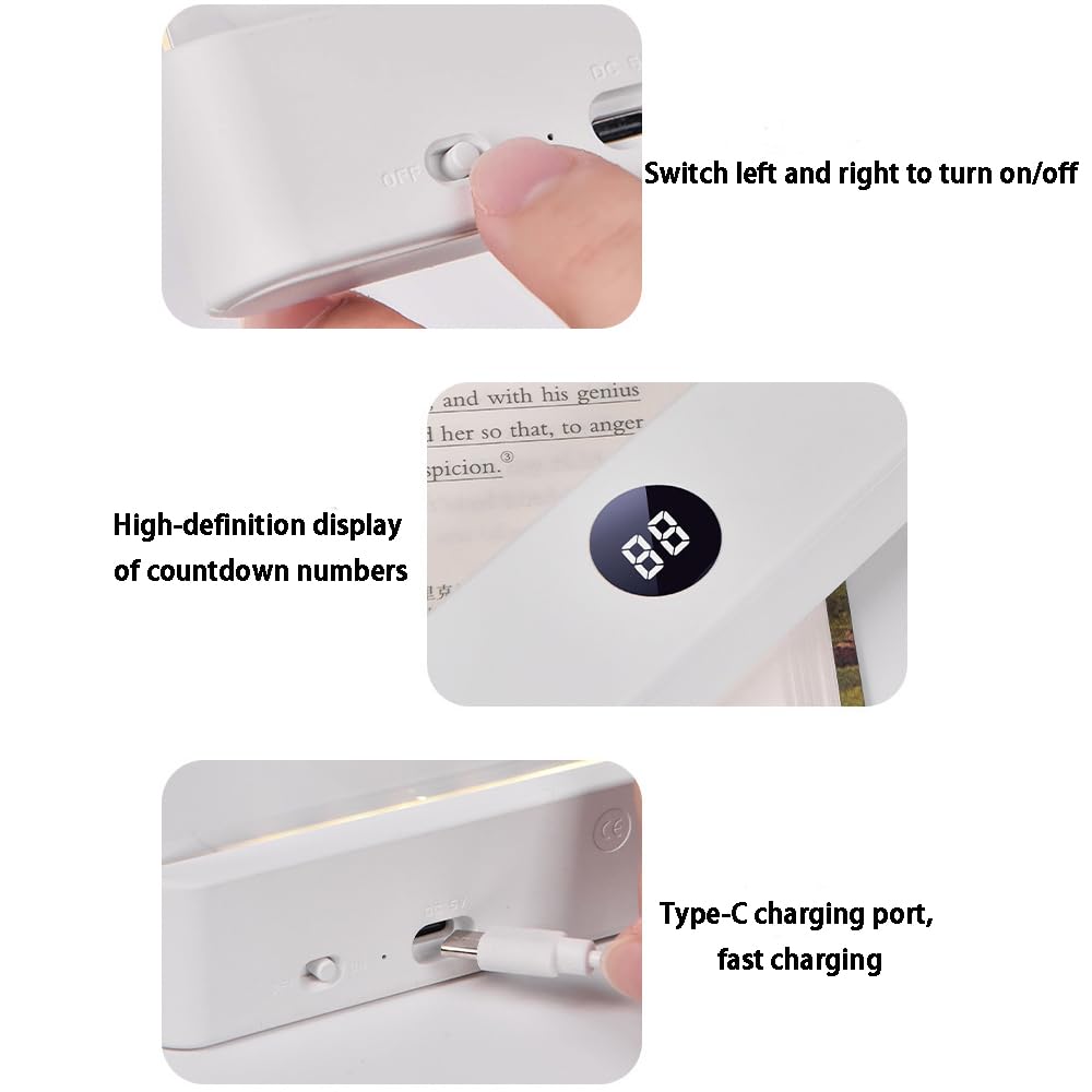 DENEZE White Smart Led Reading Light, Book Light Treasure Box, Rechargeable Clear LED Flat Reading Light with 3 Colors & Timer, Doodleable Study Lamp, The Quiet Reader's Dream Lights