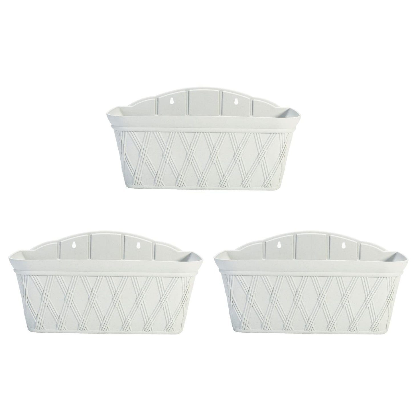 Sungmor 3 Pack Wall Hanging Planters, 16.5 Inch Railing Fence Hanging Flower Pots, Thickened Plastic Water Storage Plant Pot, Indoor Outdoor Garden Balcony Decor, Light Grey Large Plant Basket