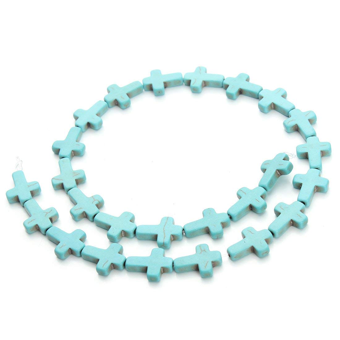 HAAMIIQII 12x16mm Blue Turquoise Cross Beads Loose Gemstone Beads for Jewelry Making Strand 15 Inch (24pcs)